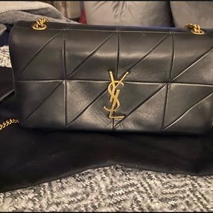 YSL Saint Laurent JAMIE MD Diamond NAPPA QUILT black leather purse.